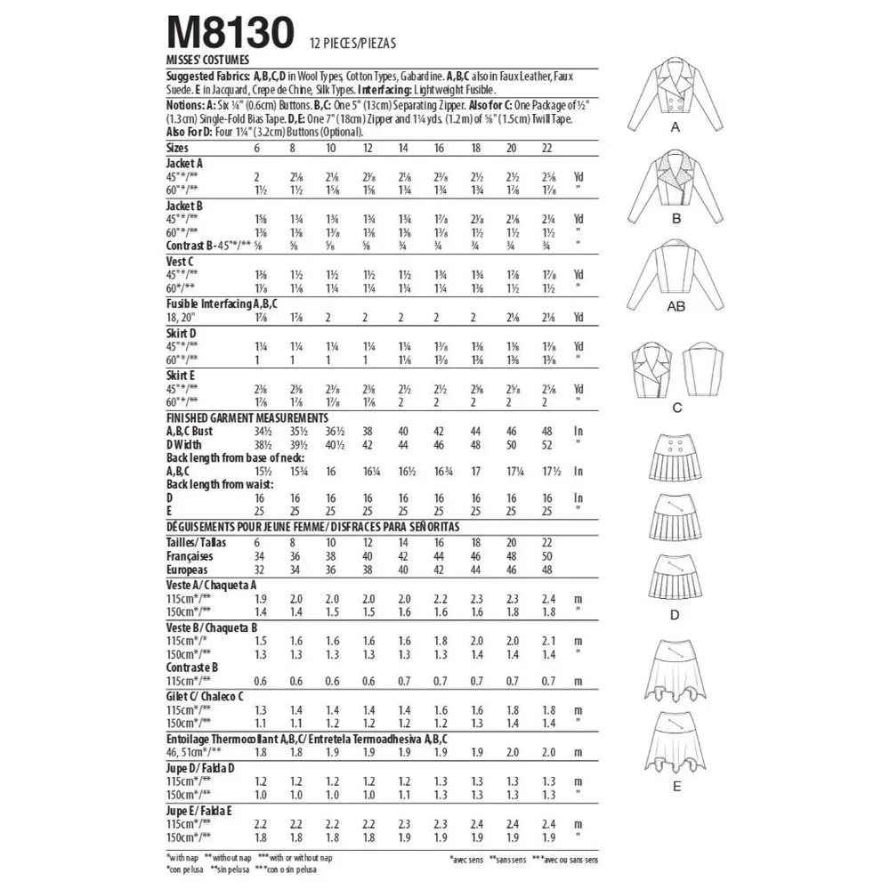 McCalls Sewing Pattern‎ 8130 10675 Pop Culture Skirt Jacket Misses Size 14-22